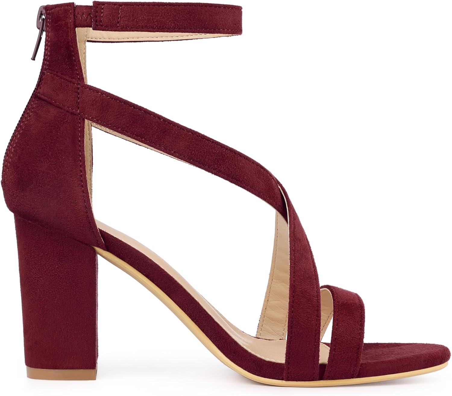 imageAllegra K Womens Crisscross Ankle Strap Chunky Heel SandalsBurgundy