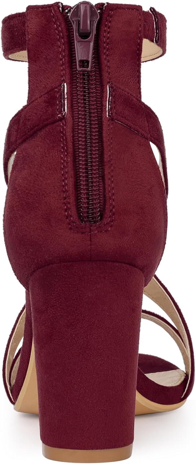 imageAllegra K Womens Crisscross Ankle Strap Chunky Heel SandalsBurgundy