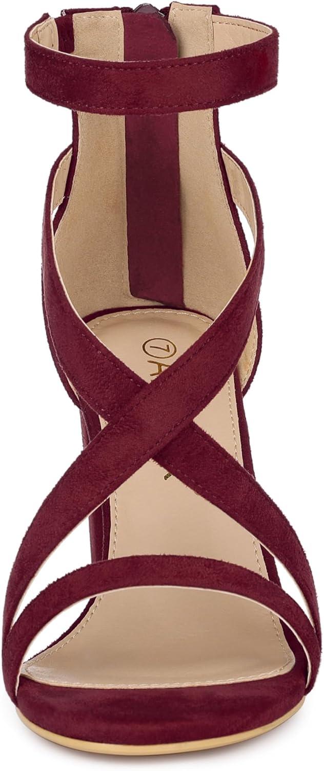 imageAllegra K Womens Crisscross Ankle Strap Chunky Heel SandalsBurgundy