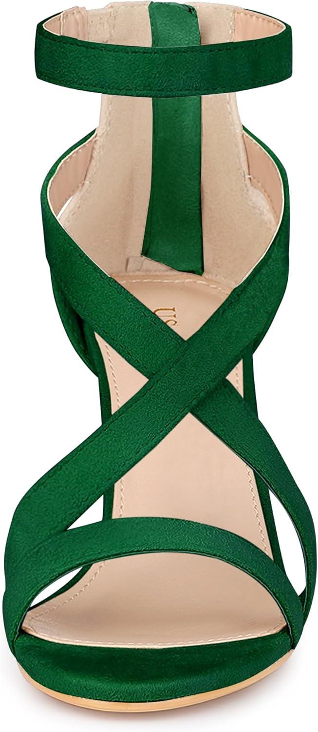 imageAllegra K Womens Crisscross Ankle Strap Chunky Heel SandalsGreen