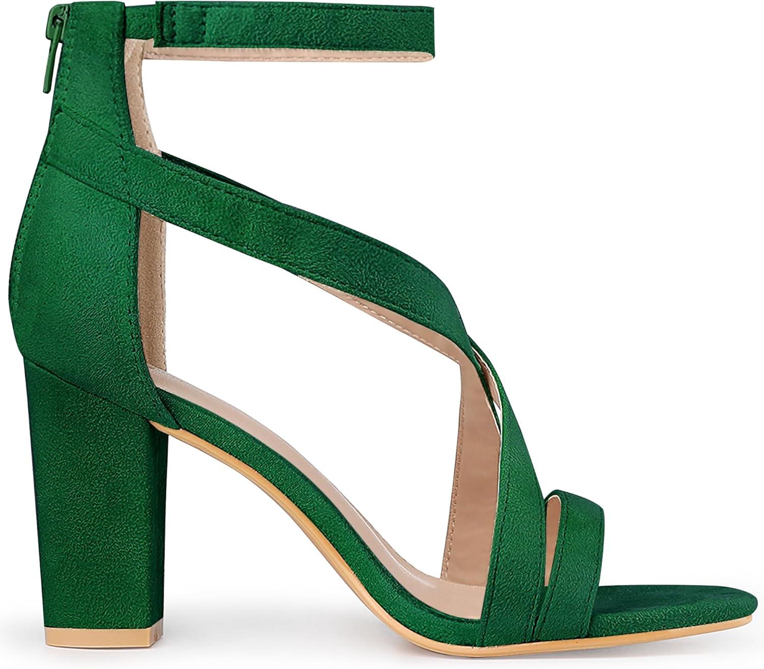imageAllegra K Womens Crisscross Ankle Strap Chunky Heel SandalsGreen