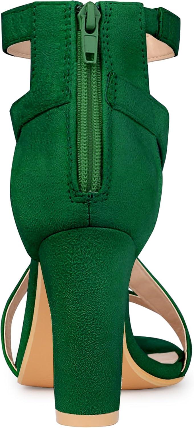 imageAllegra K Womens Crisscross Ankle Strap Chunky Heel SandalsGreen