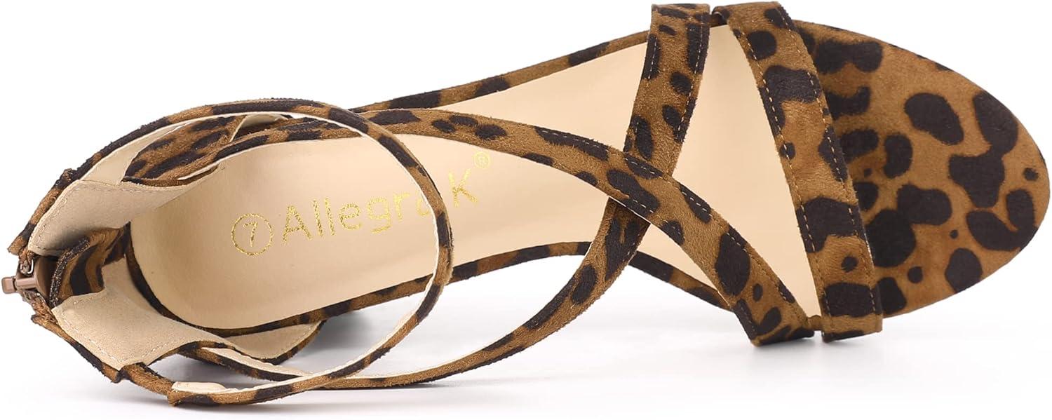 imageAllegra K Womens Crisscross Ankle Strap Chunky Heel SandalsLeopard