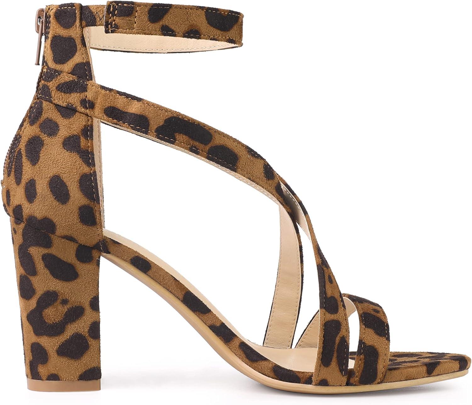imageAllegra K Womens Crisscross Ankle Strap Chunky Heel SandalsLeopard