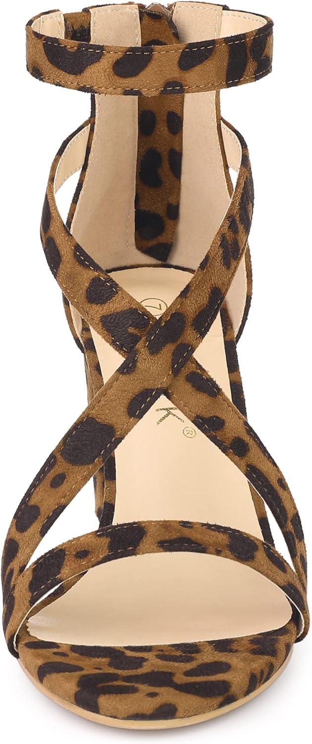 imageAllegra K Womens Crisscross Ankle Strap Chunky Heel SandalsLeopard