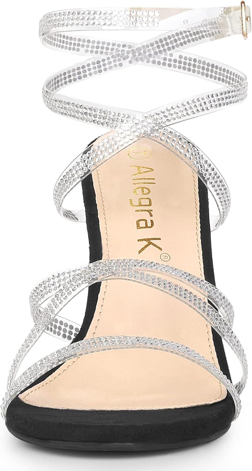 imageAllegra K Womens Elegant Rhinestone Clear Strap Strappy Stiletto Heels Sandals Over 3 Inch Evening Party Wedding ShoesBlack