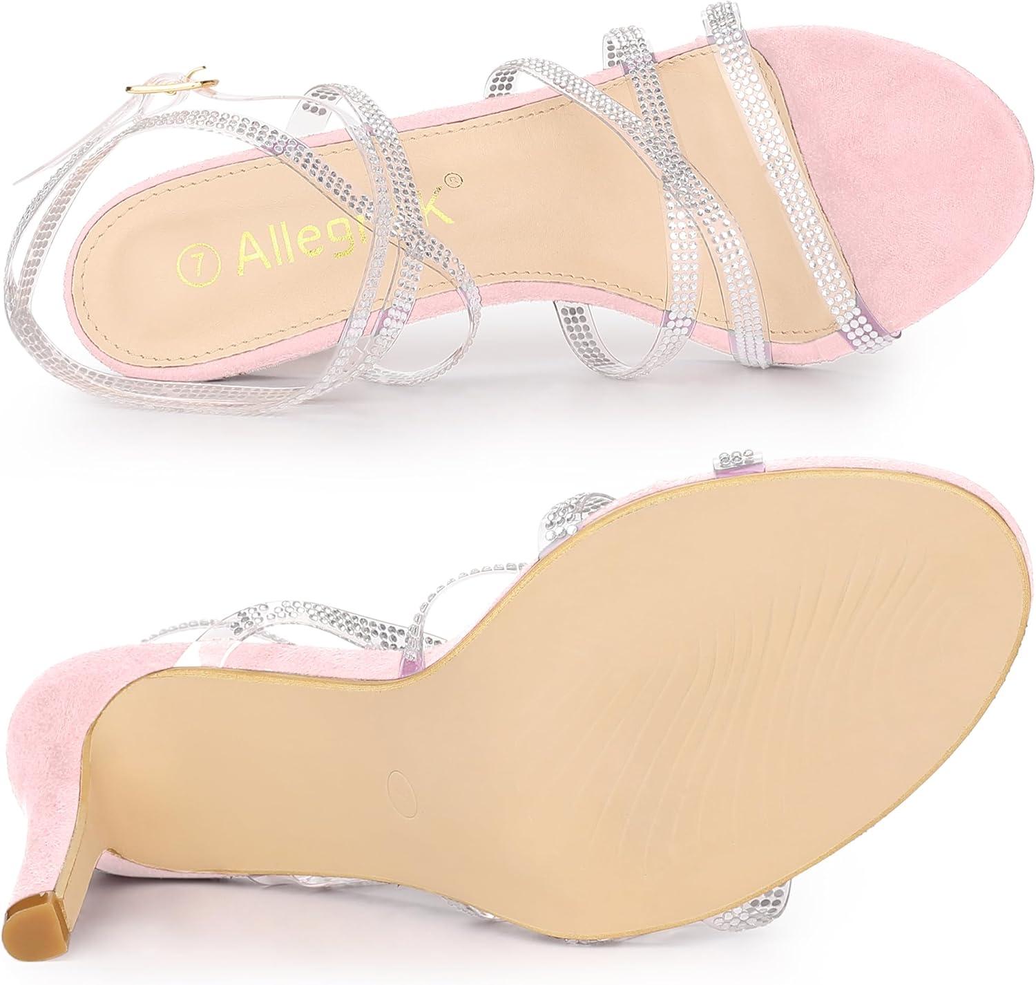 imageAllegra K Womens Elegant Rhinestone Clear Strap Strappy Stiletto Heels Sandals Over 3 Inch Evening Party Wedding ShoesPink