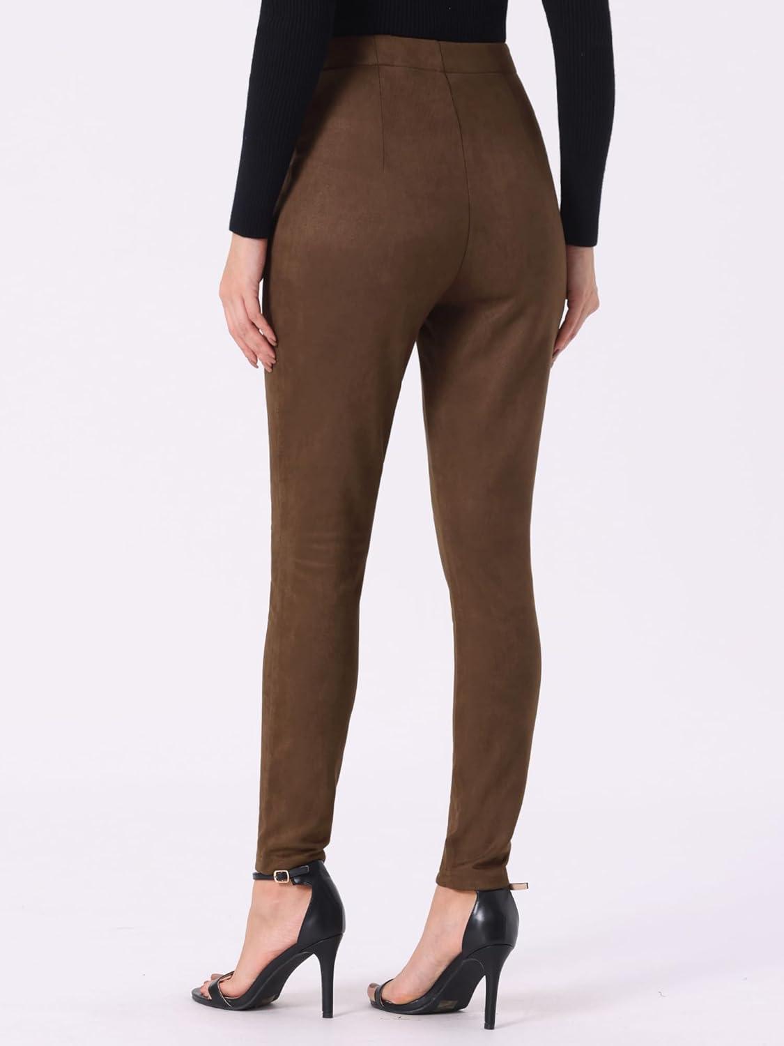 imageAllegra K Womens Faux Suede Leggings High Waisted Stretch Casual Faux Leather Pants for WomenCoffee