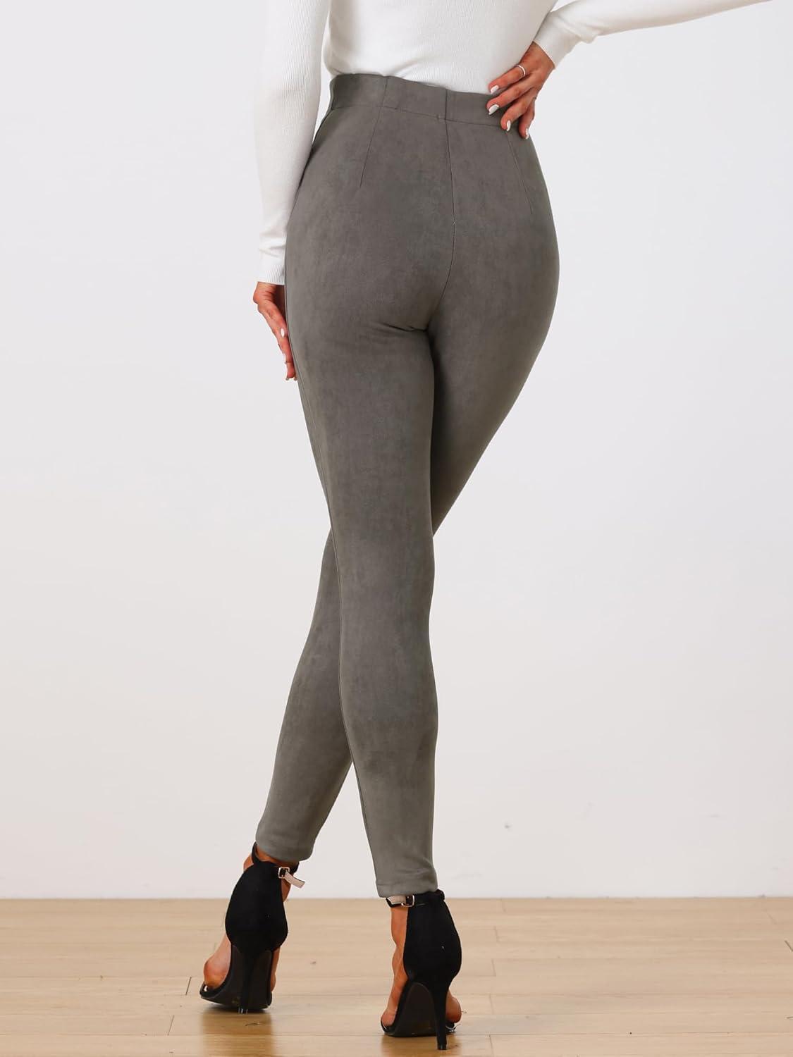 imageAllegra K Womens Faux Suede Leggings High Waisted Stretch Casual Faux Leather Pants for WomenDark Gray