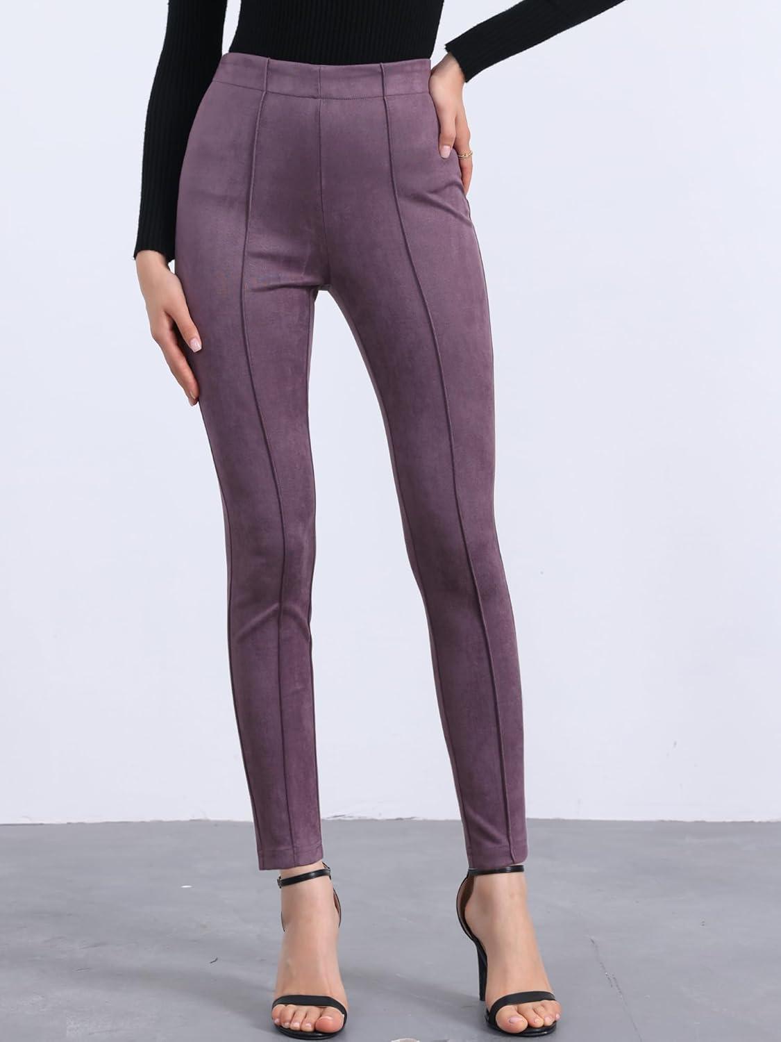 imageAllegra K Womens Faux Suede Leggings High Waisted Stretch Casual Faux Leather Pants for WomenPurple