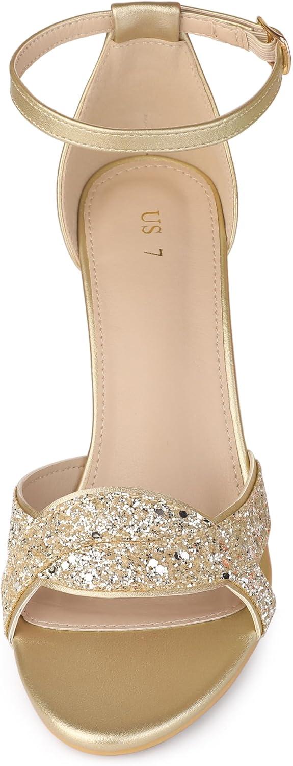 imageAllegra K Womens Glitter Ankle Strap High Chunky Heel SandalsGold