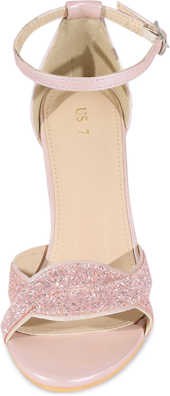 imageAllegra K Womens Glitter Ankle Strap High Chunky Heel SandalsPink