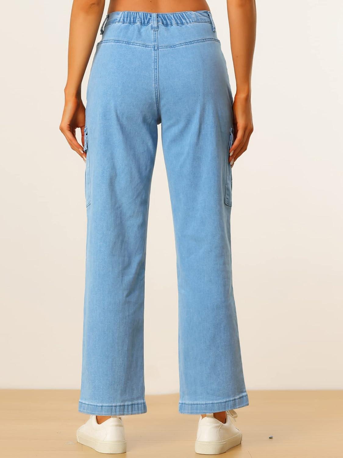 imageAllegra K Womens High Waist Denim Trouser Casual Distressed Denim Pants JeansBlue