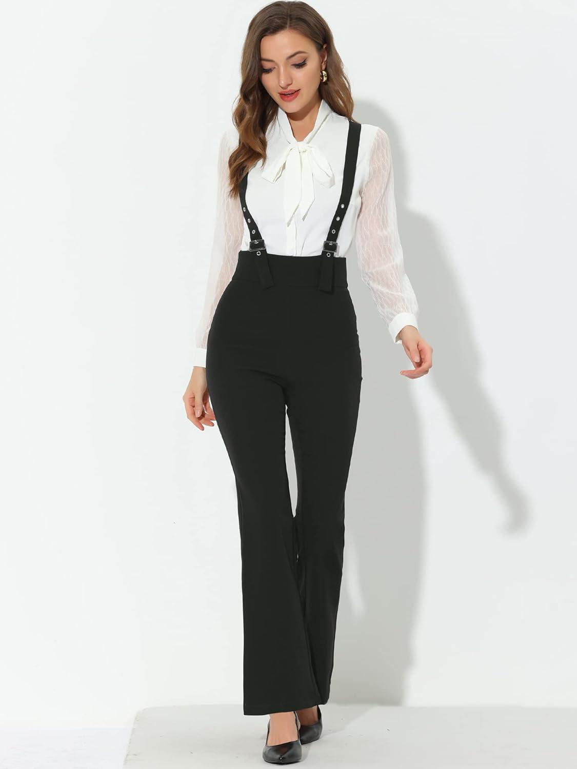 imageAllegra K Womens High Waist Overalls Bell Bottom Pants Suspenders Jumpsuit