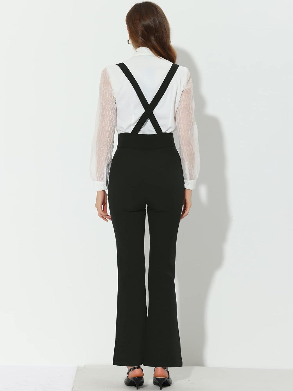 imageAllegra K Womens High Waist Overalls Bell Bottom Pants Suspenders Jumpsuit