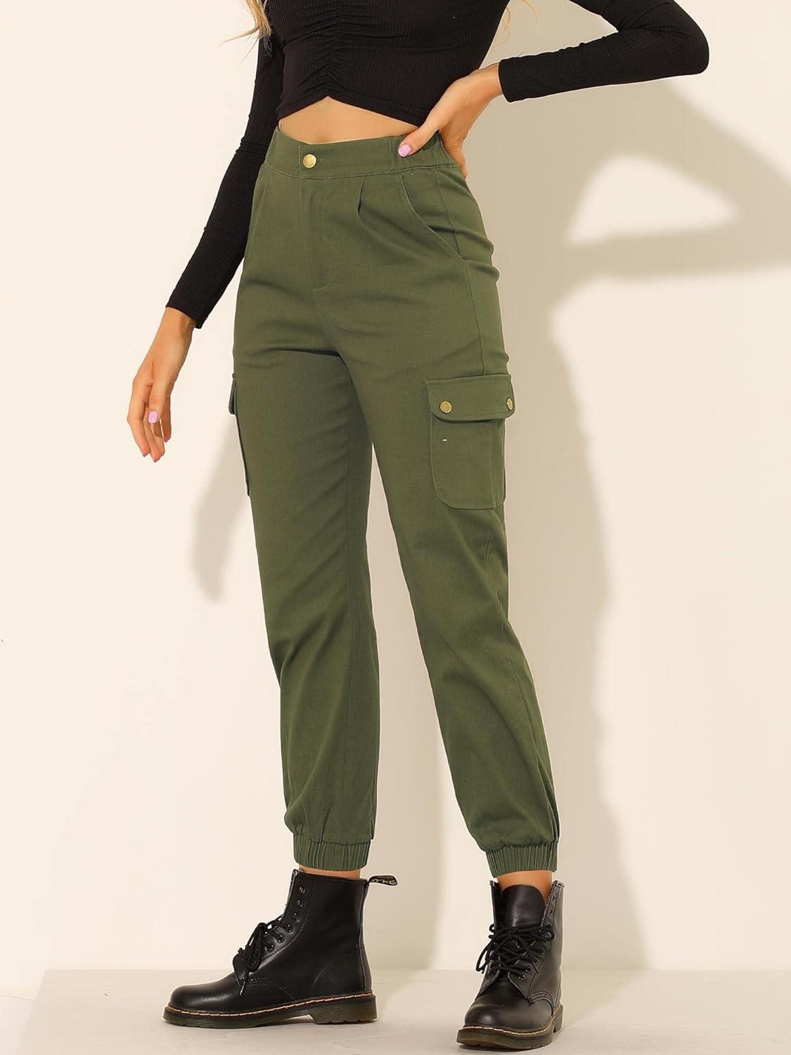 imageAllegra K Womens High Waist Utility Trousers Casual Stretch Twill Cargo Pants with Pockets