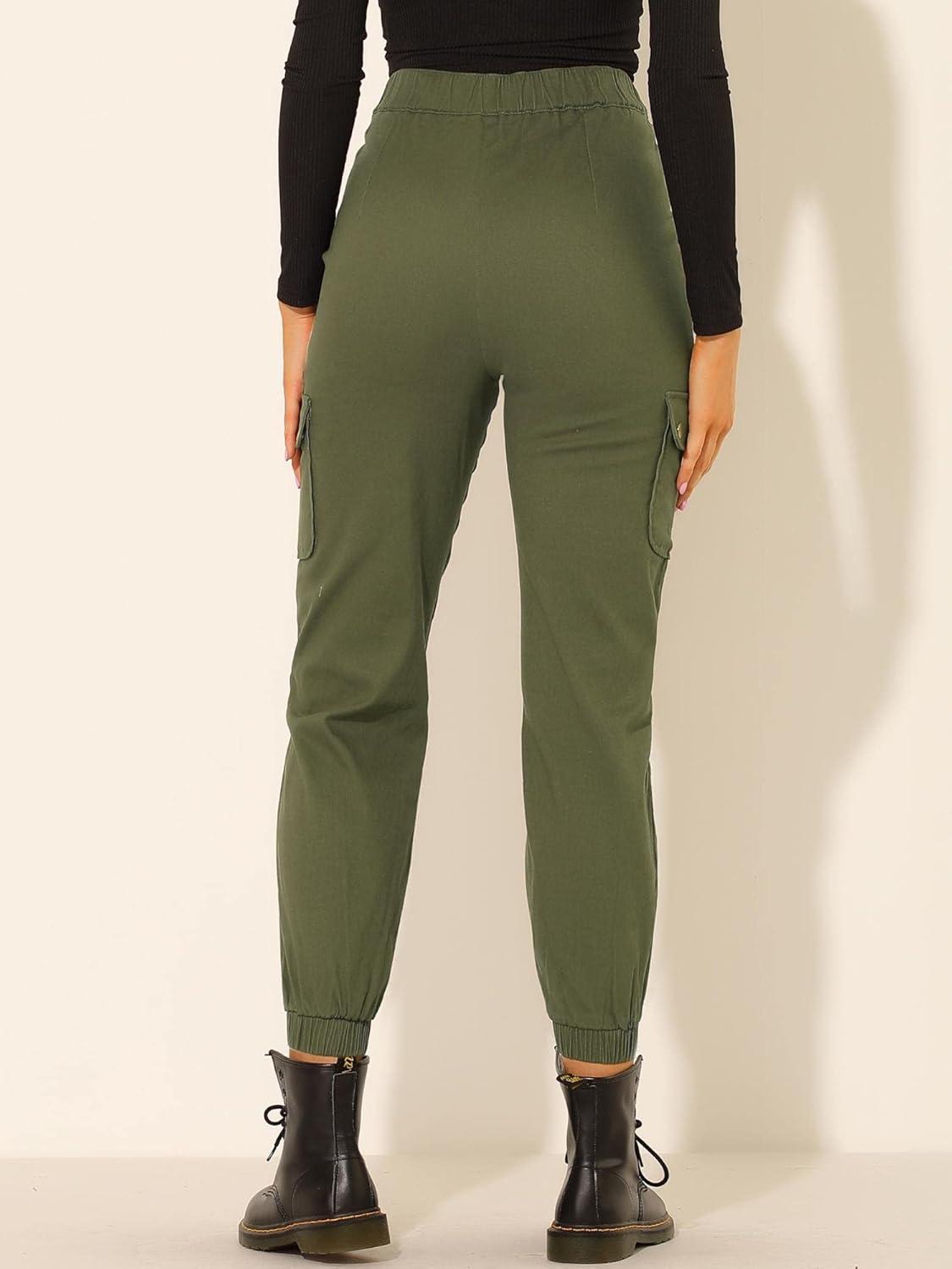 imageAllegra K Womens High Waist Utility Trousers Casual Stretch Twill Cargo Pants with Pockets
