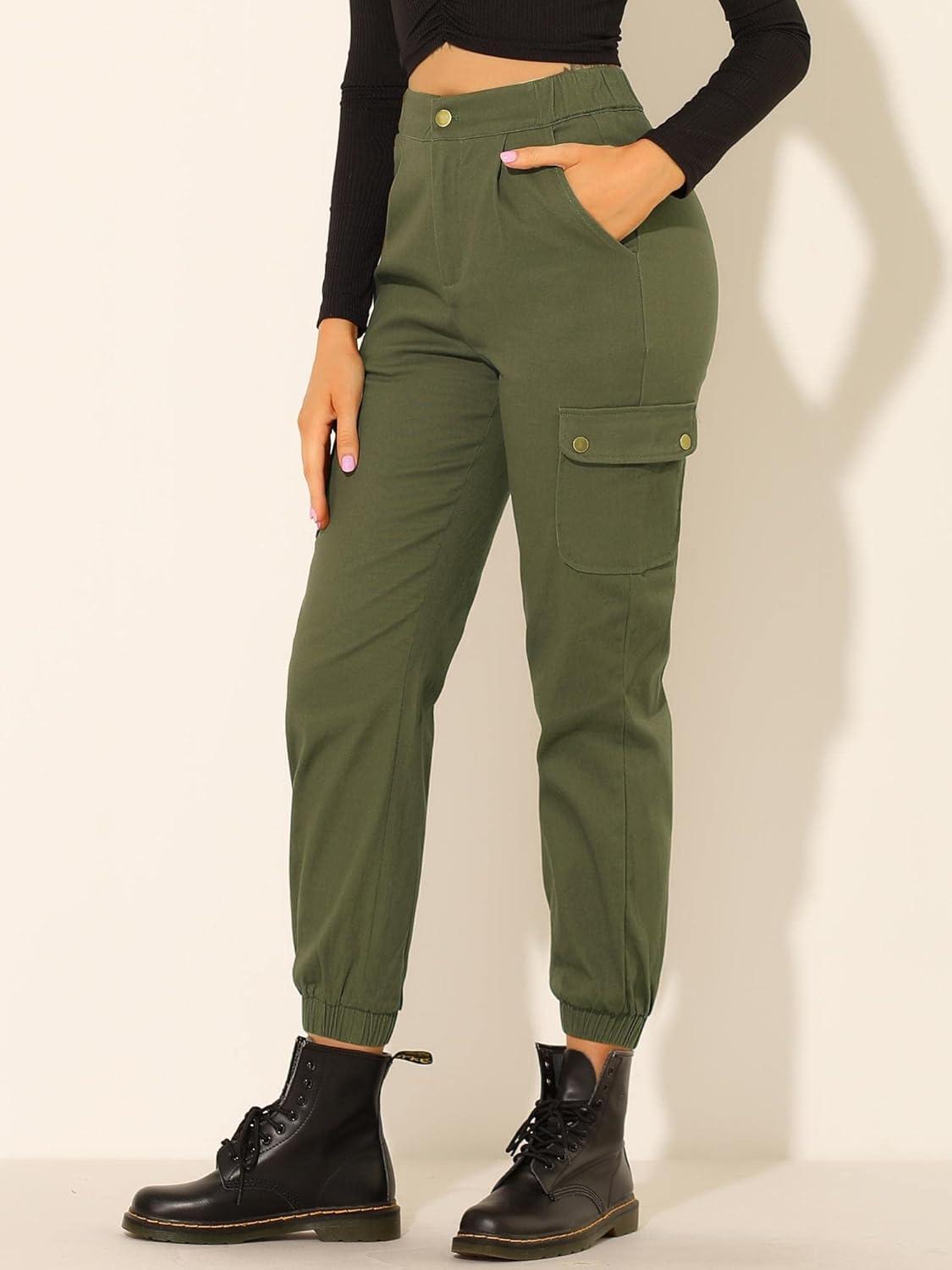 imageAllegra K Womens High Waist Utility Trousers Casual Stretch Twill Cargo Pants with Pockets