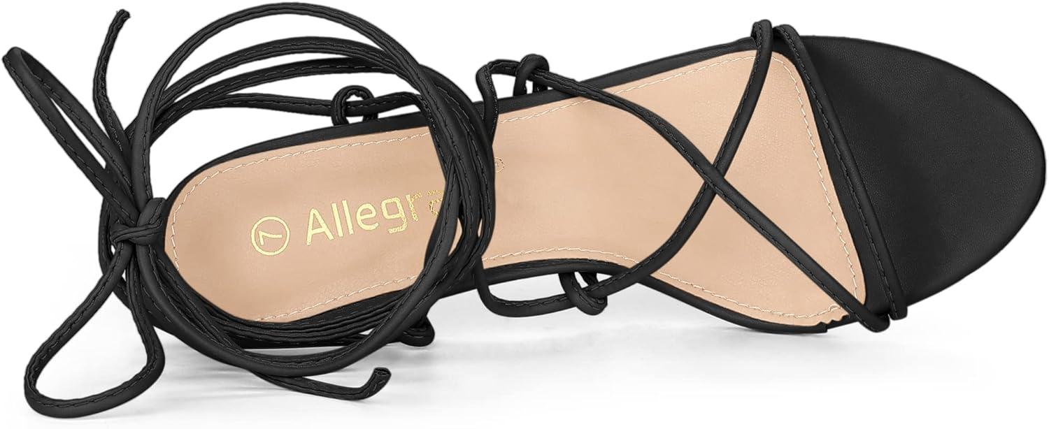 imageAllegra K Womens Lace Up Open Toe Strappy Stiletto Heels SandalsBlack