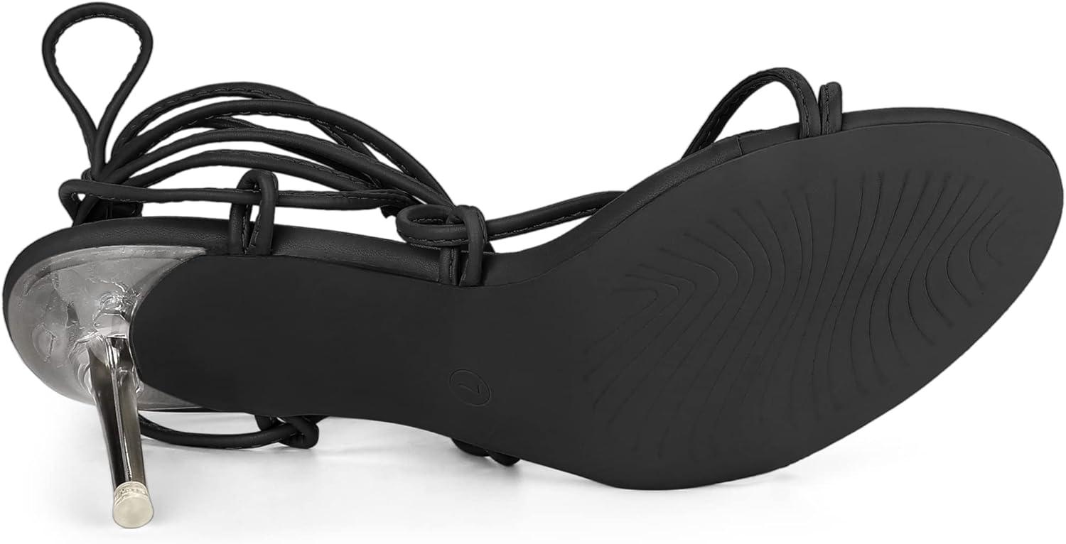 imageAllegra K Womens Lace Up Open Toe Strappy Stiletto Heels SandalsBlack
