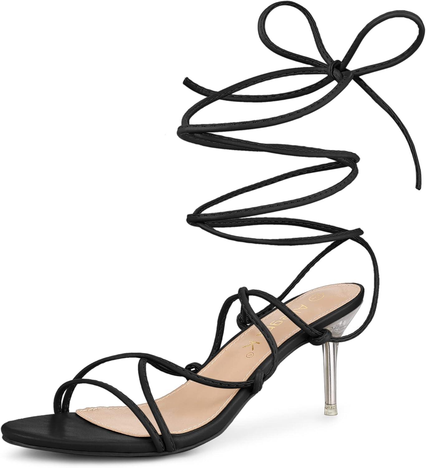 imageAllegra K Womens Lace Up Open Toe Strappy Stiletto Heels SandalsBlack