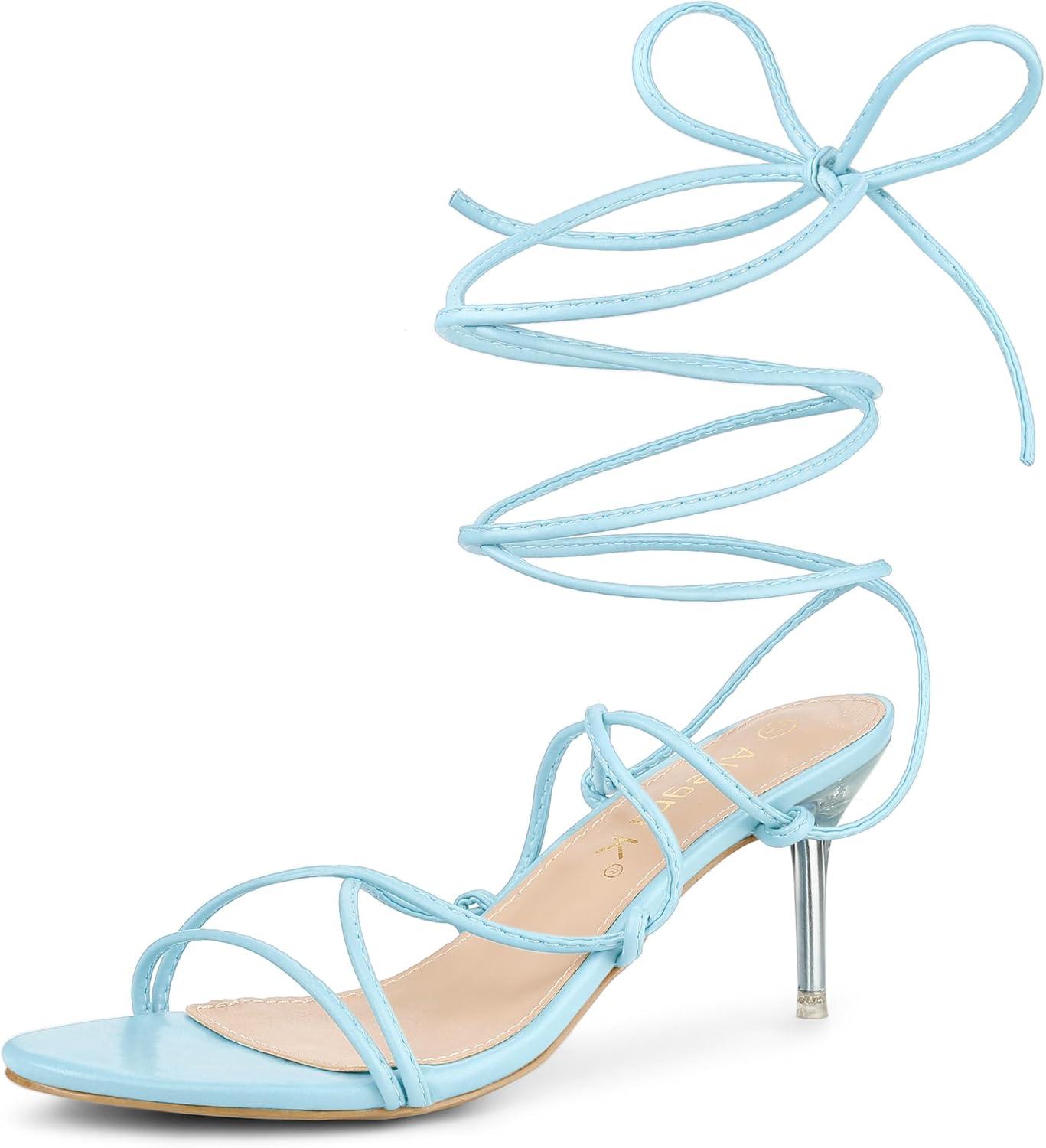 imageAllegra K Womens Lace Up Open Toe Strappy Stiletto Heels SandalsLight Blue