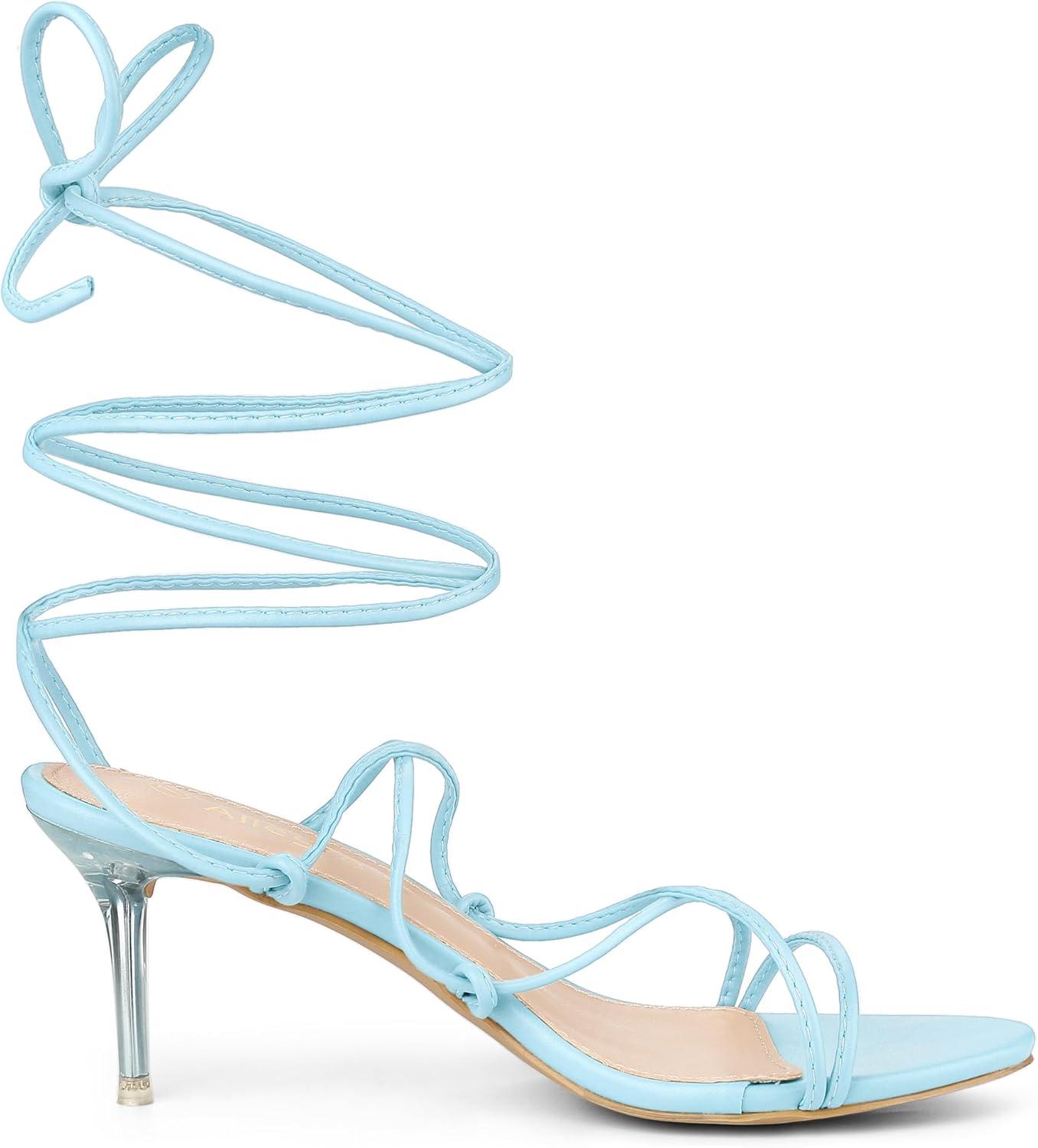 imageAllegra K Womens Lace Up Open Toe Strappy Stiletto Heels SandalsLight Blue