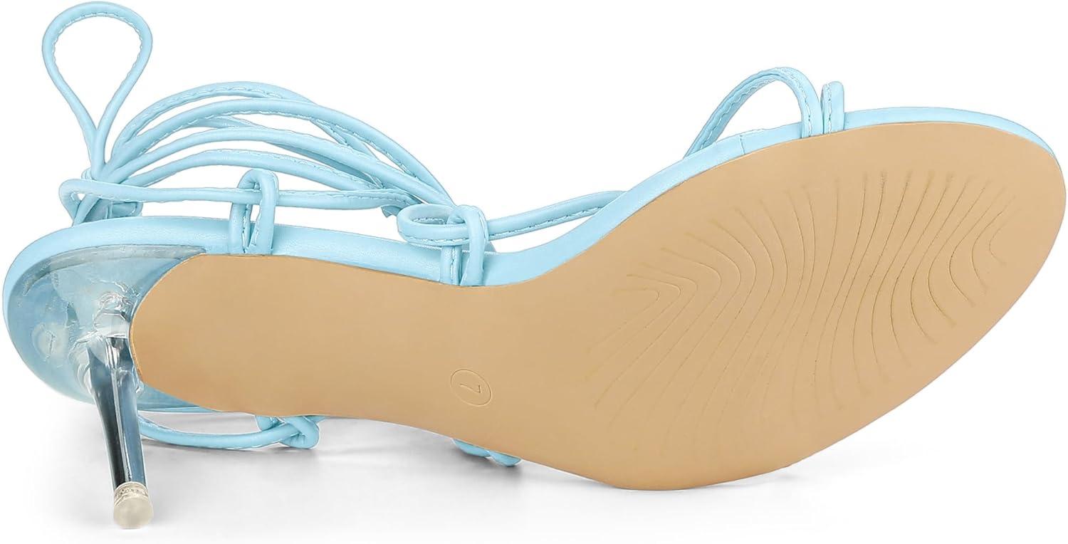 imageAllegra K Womens Lace Up Open Toe Strappy Stiletto Heels SandalsLight Blue