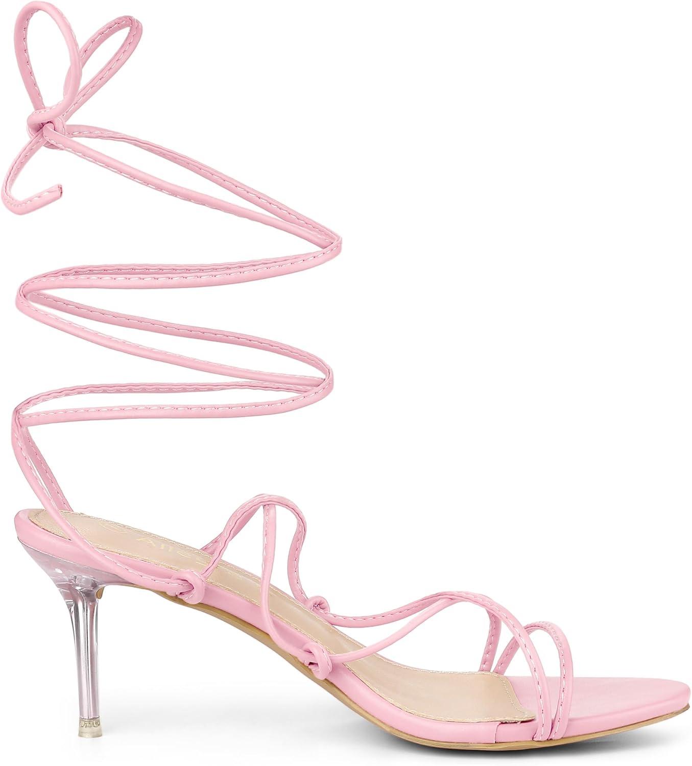 imageAllegra K Womens Lace Up Open Toe Strappy Stiletto Heels SandalsPink