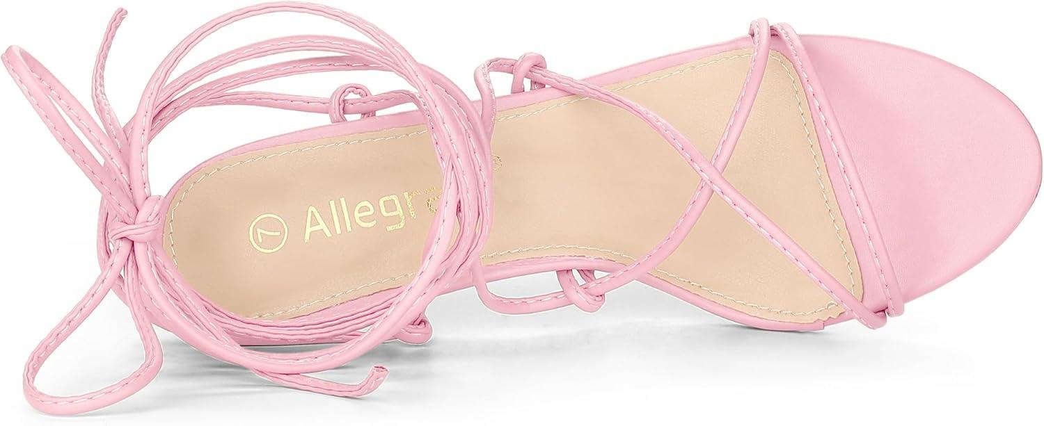 imageAllegra K Womens Lace Up Open Toe Strappy Stiletto Heels SandalsPink