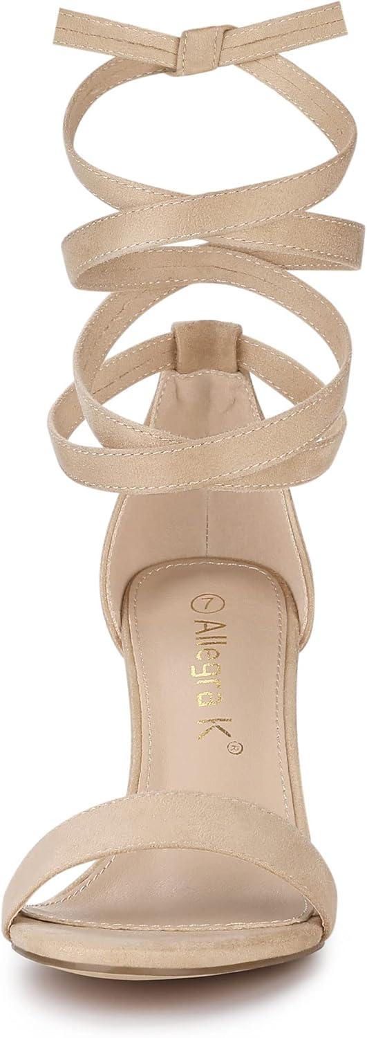 imageAllegra K Womens Lace Up and Ankle Strap Chunky Heel SandalsBeige