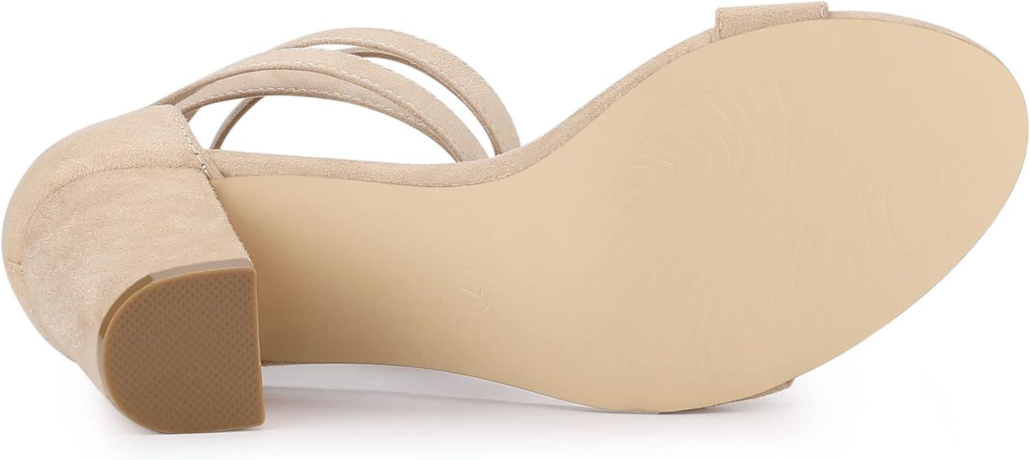 imageAllegra K Womens Lace Up and Ankle Strap Chunky Heel SandalsBeige