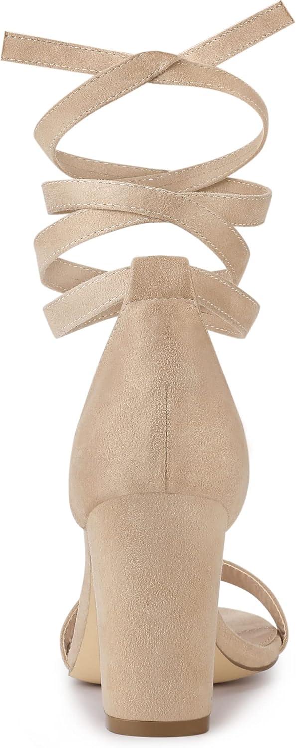 imageAllegra K Womens Lace Up and Ankle Strap Chunky Heel SandalsBeige