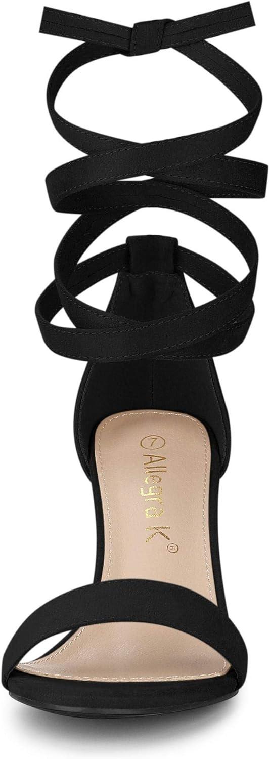 imageAllegra K Womens Lace Up and Ankle Strap Chunky Heel SandalsBlack