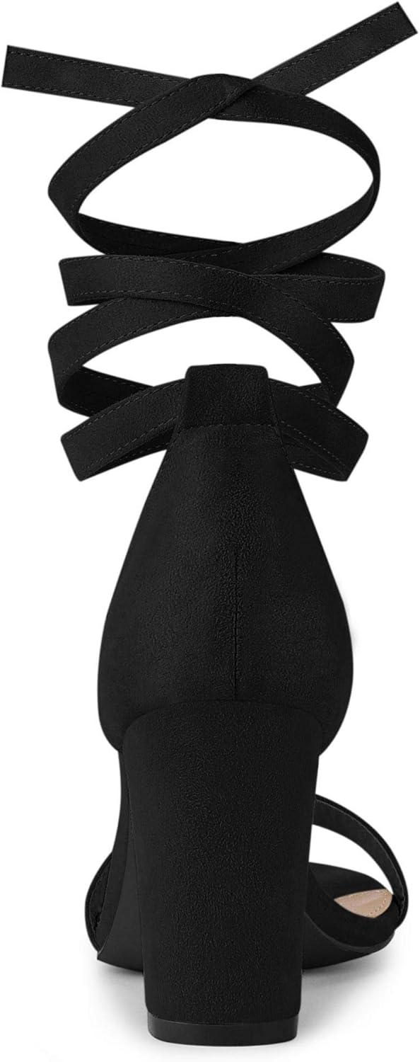 imageAllegra K Womens Lace Up and Ankle Strap Chunky Heel SandalsBlack