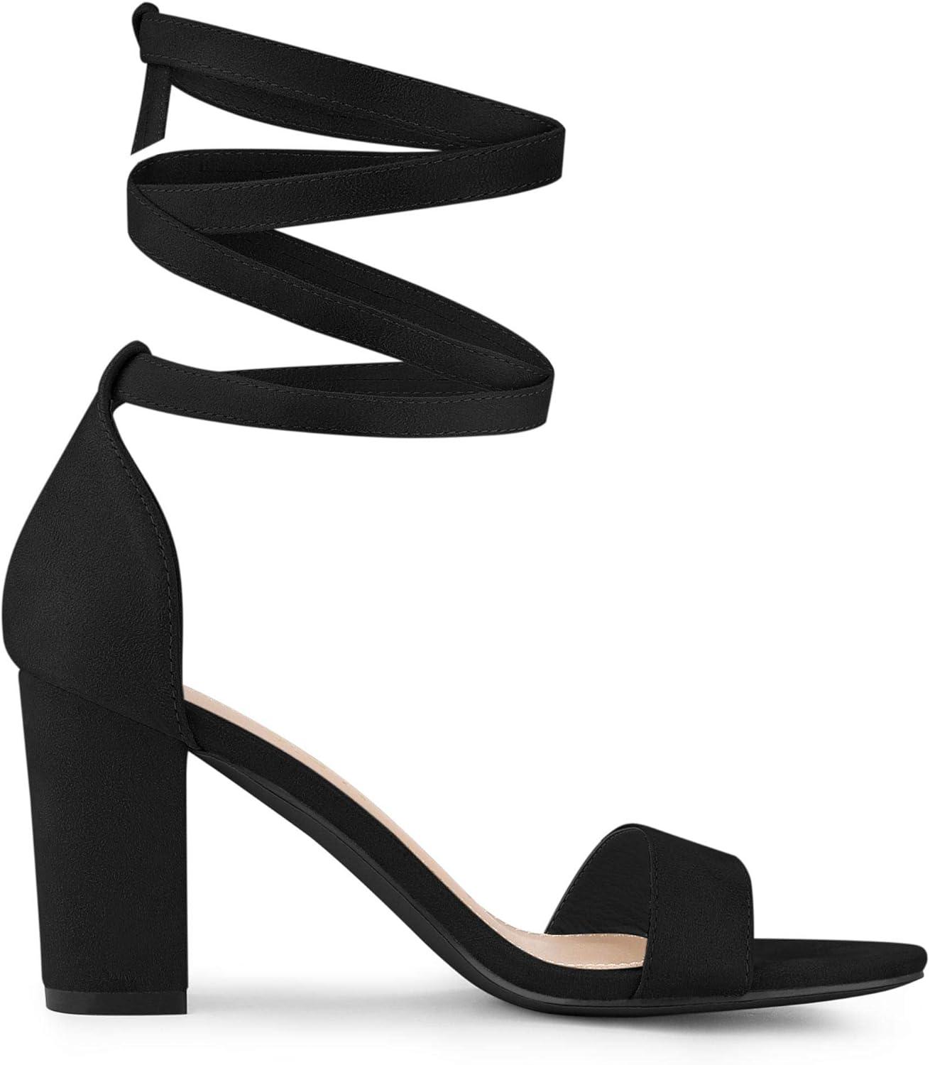 imageAllegra K Womens Lace Up and Ankle Strap Chunky Heel SandalsBlack