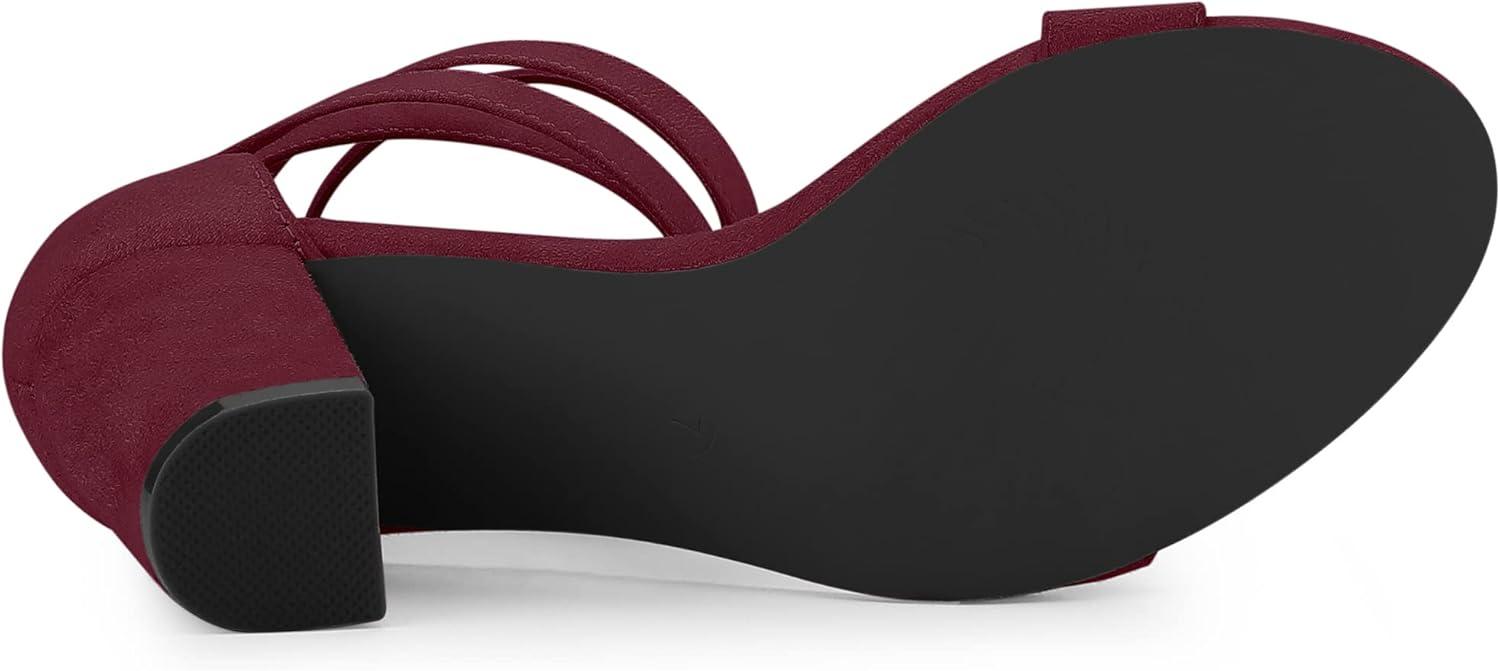 imageAllegra K Womens Lace Up and Ankle Strap Chunky Heel SandalsBurgundy