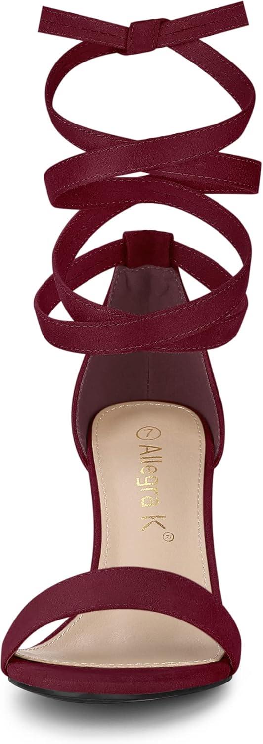 imageAllegra K Womens Lace Up and Ankle Strap Chunky Heel SandalsBurgundy