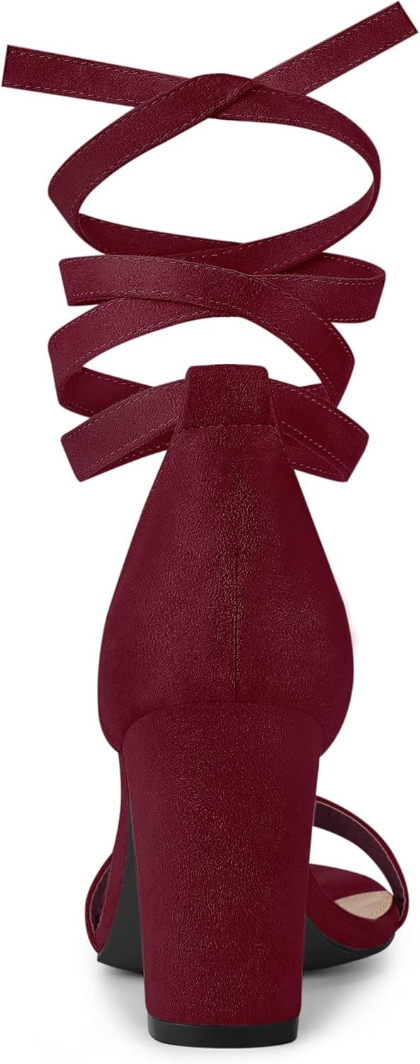 imageAllegra K Womens Lace Up and Ankle Strap Chunky Heel SandalsBurgundy