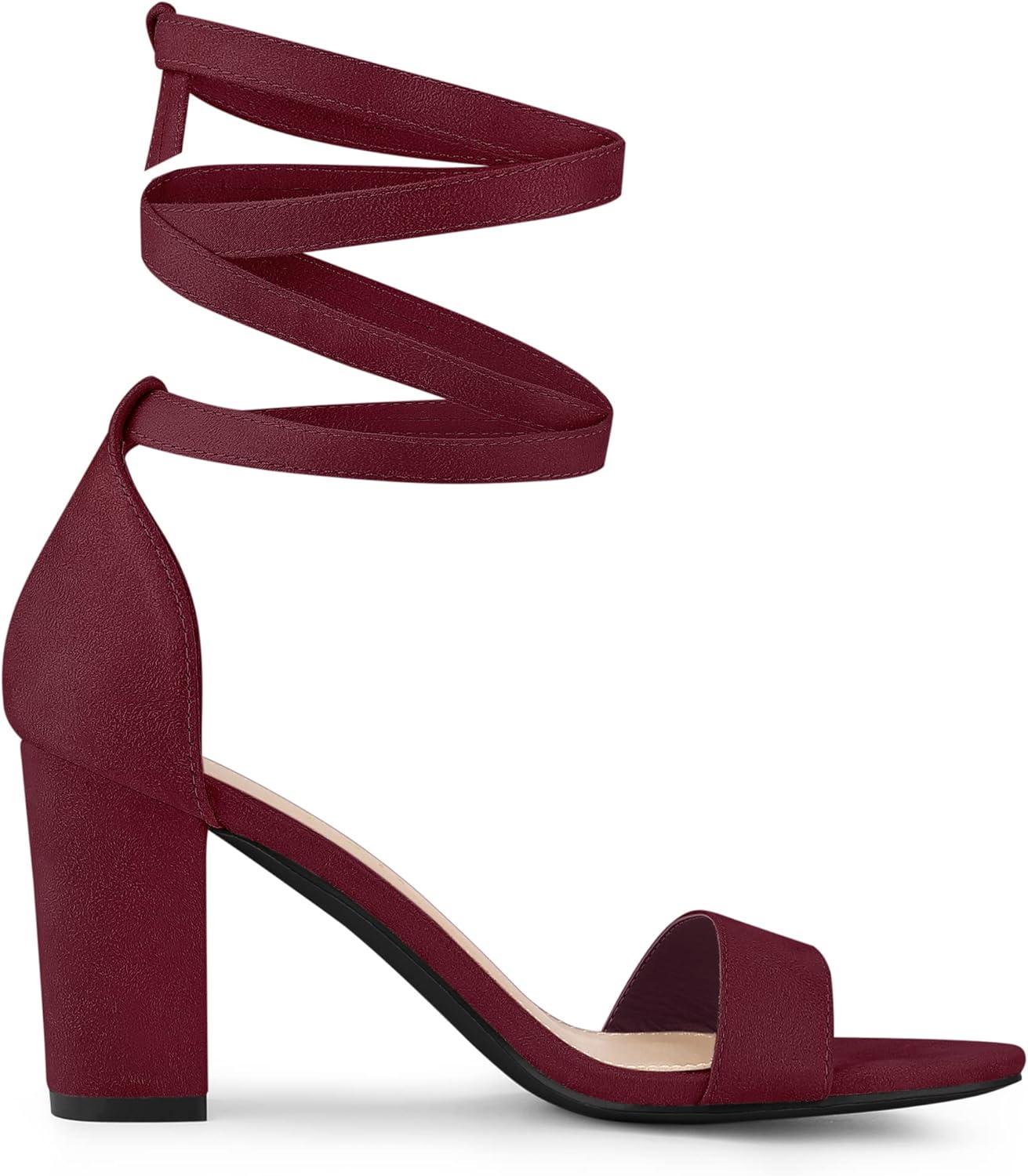 imageAllegra K Womens Lace Up and Ankle Strap Chunky Heel SandalsBurgundy