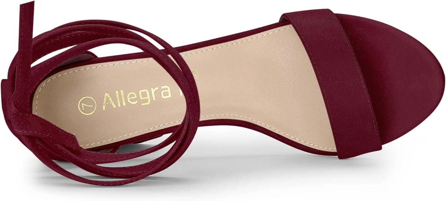 imageAllegra K Womens Lace Up and Ankle Strap Chunky Heel SandalsBurgundy