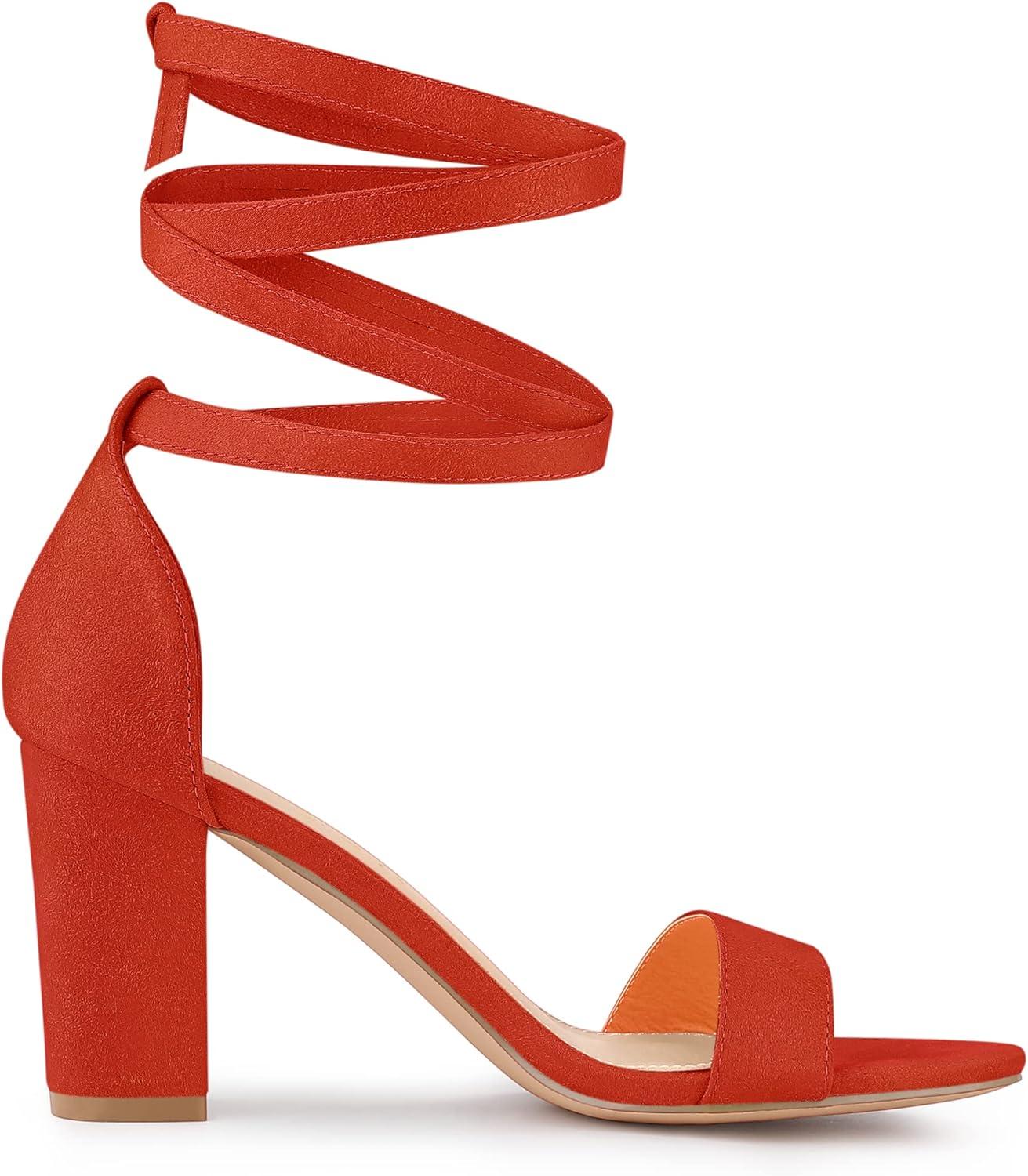 imageAllegra K Womens Lace Up and Ankle Strap Chunky Heel SandalsDark Orange