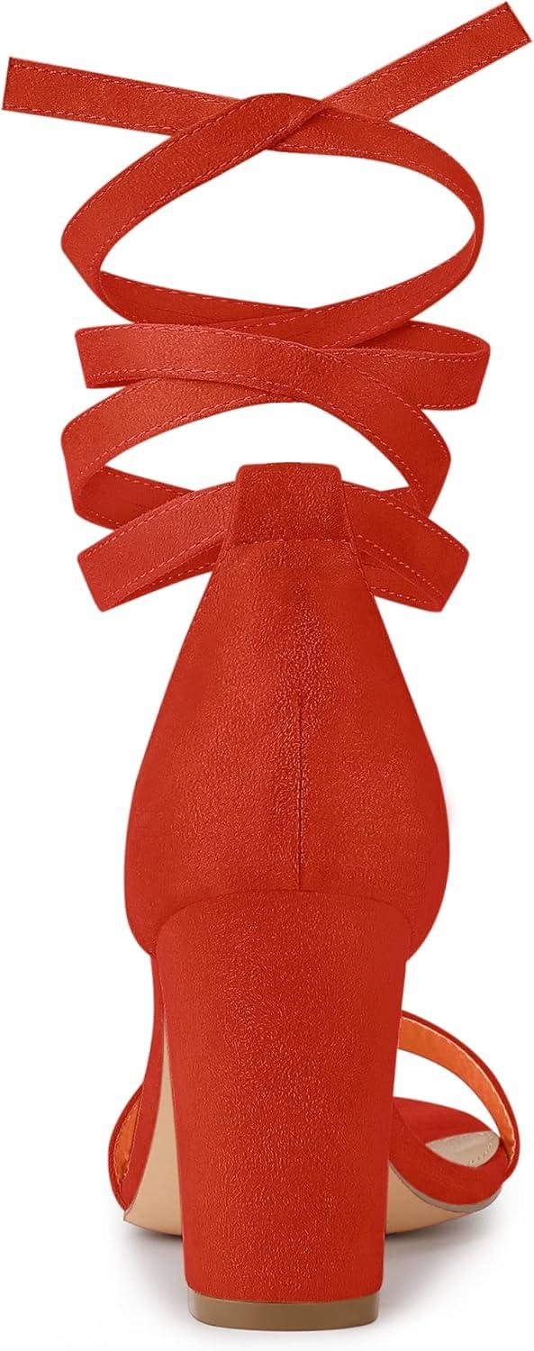 imageAllegra K Womens Lace Up and Ankle Strap Chunky Heel SandalsDark Orange