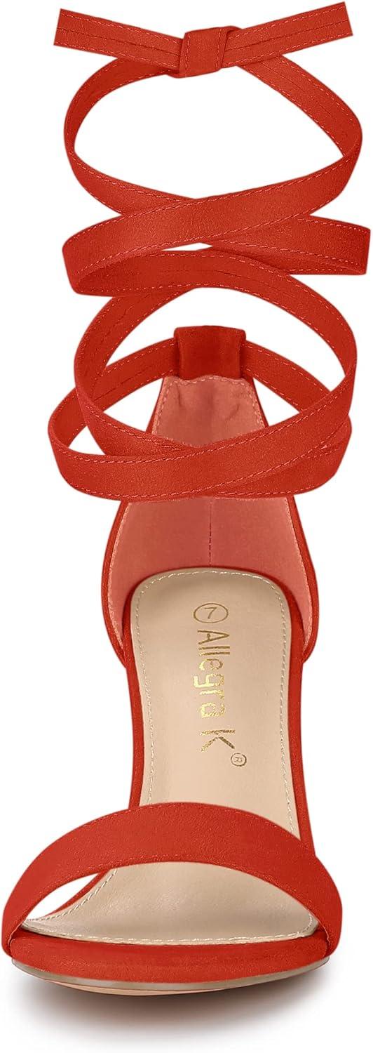 imageAllegra K Womens Lace Up and Ankle Strap Chunky Heel SandalsDark Orange