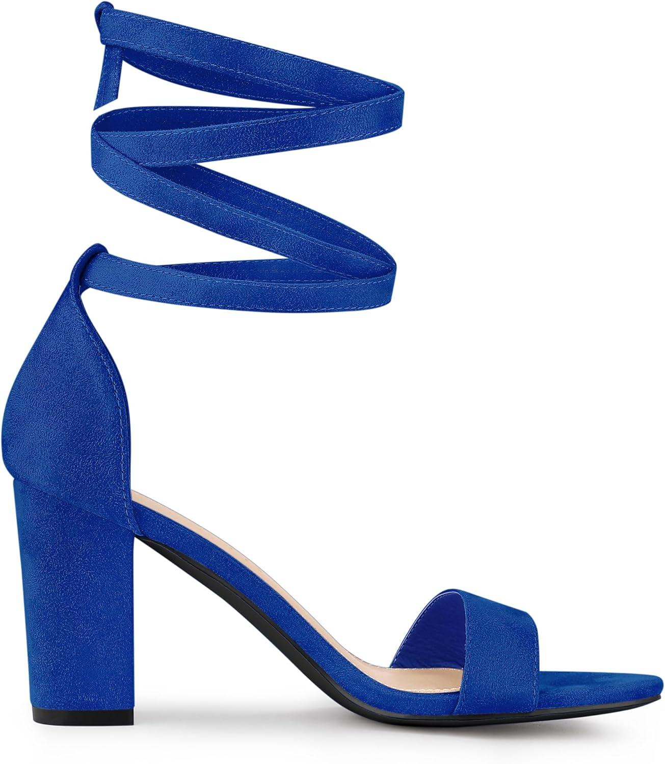 imageAllegra K Womens Lace Up and Ankle Strap Chunky Heel SandalsDeep Blue