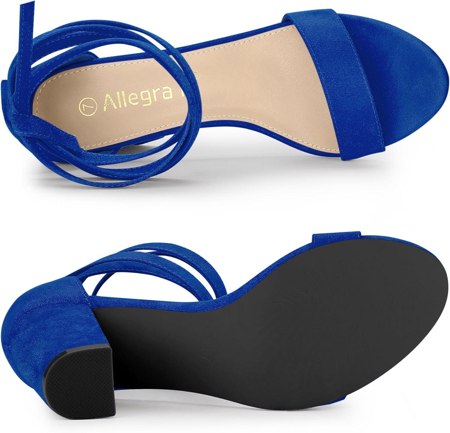 imageAllegra K Womens Lace Up and Ankle Strap Chunky Heel SandalsDeep Blue