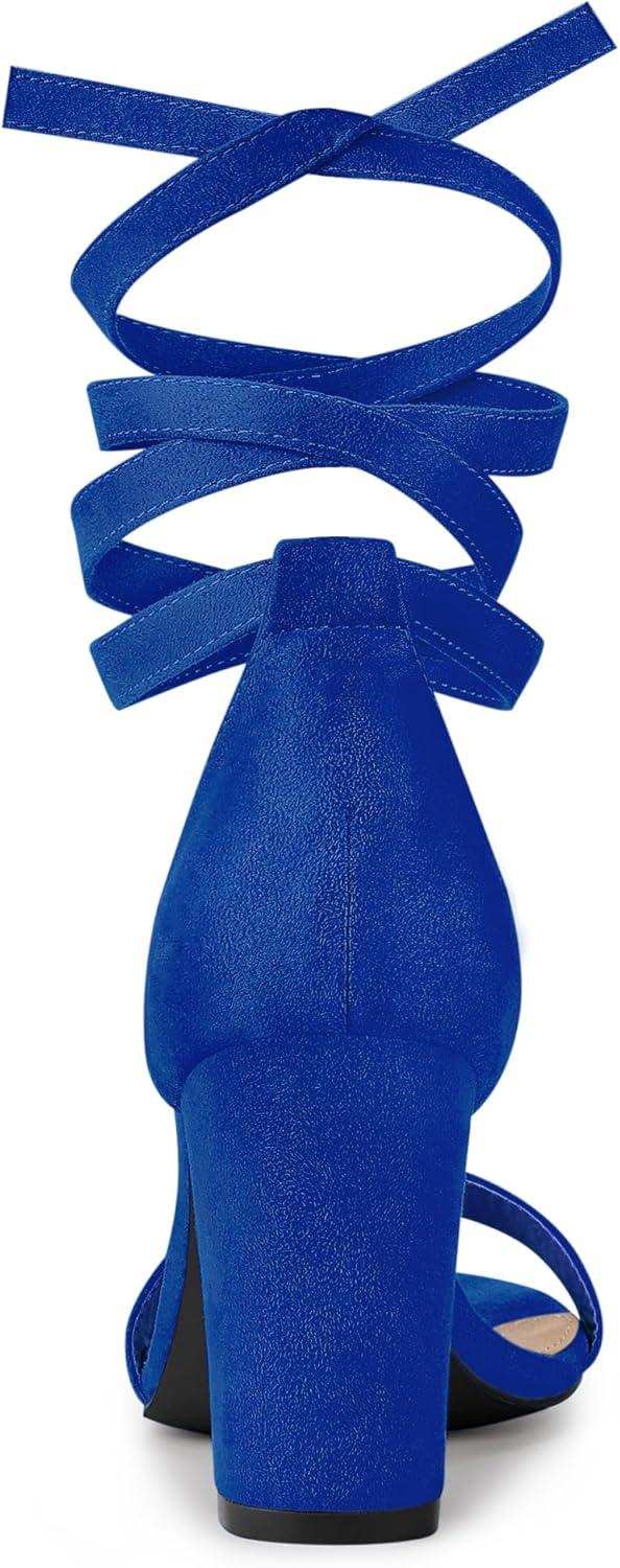 imageAllegra K Womens Lace Up and Ankle Strap Chunky Heel SandalsDeep Blue