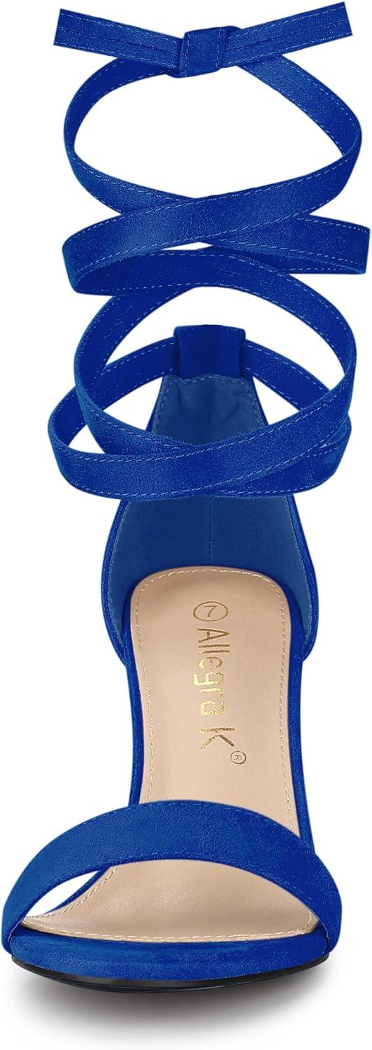imageAllegra K Womens Lace Up and Ankle Strap Chunky Heel SandalsDeep Blue