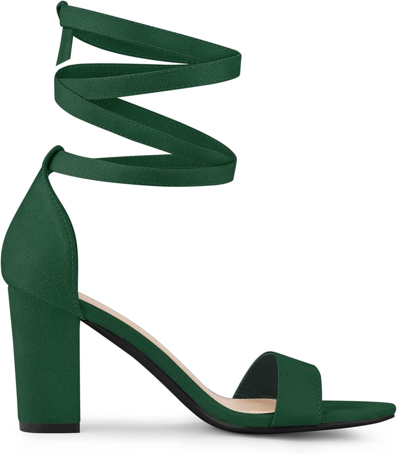 imageAllegra K Womens Lace Up and Ankle Strap Chunky Heel SandalsGreen