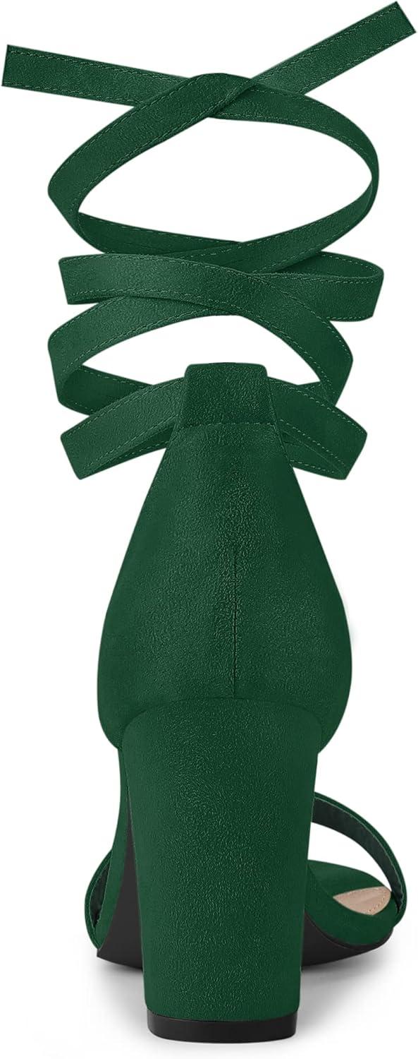 imageAllegra K Womens Lace Up and Ankle Strap Chunky Heel SandalsGreen